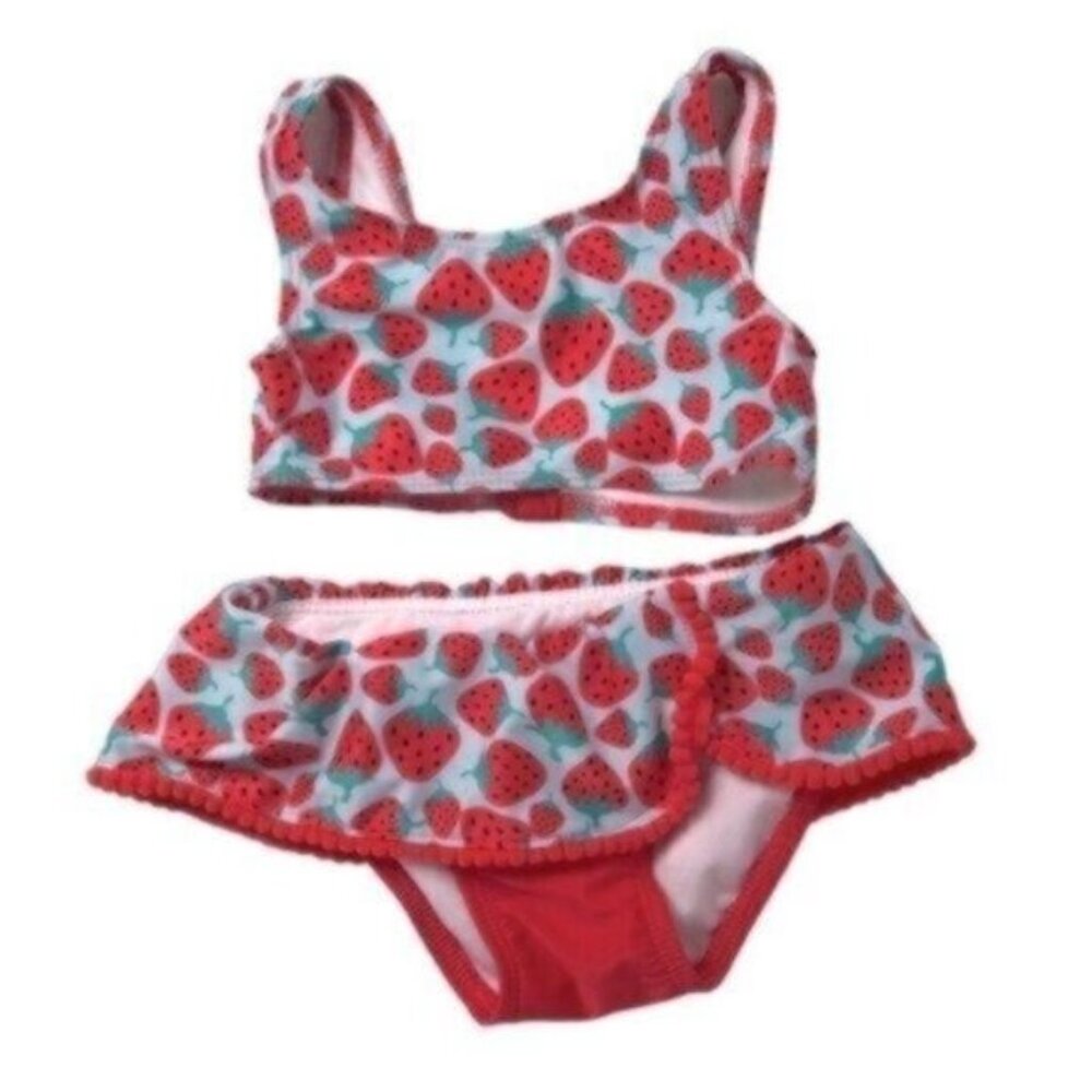 Cat & Jack Baby Gril 2 Piece Red Strawberry Swimsuit 18 Months